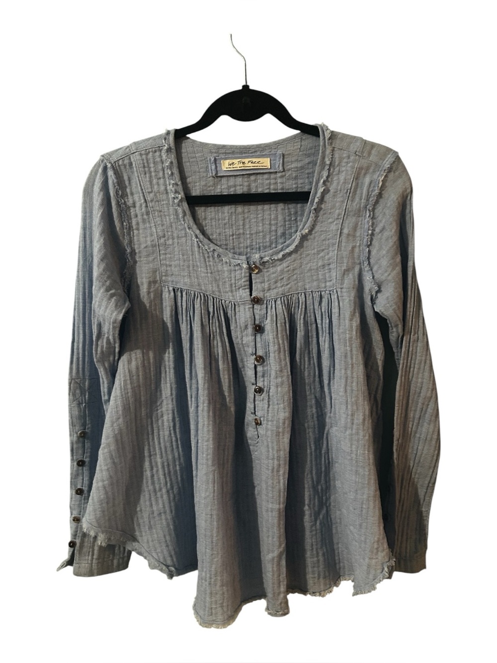 We The Free Free People Baby Blue Cotton Gauze Henley Babydoll Top XS - Picture 1 of 8
